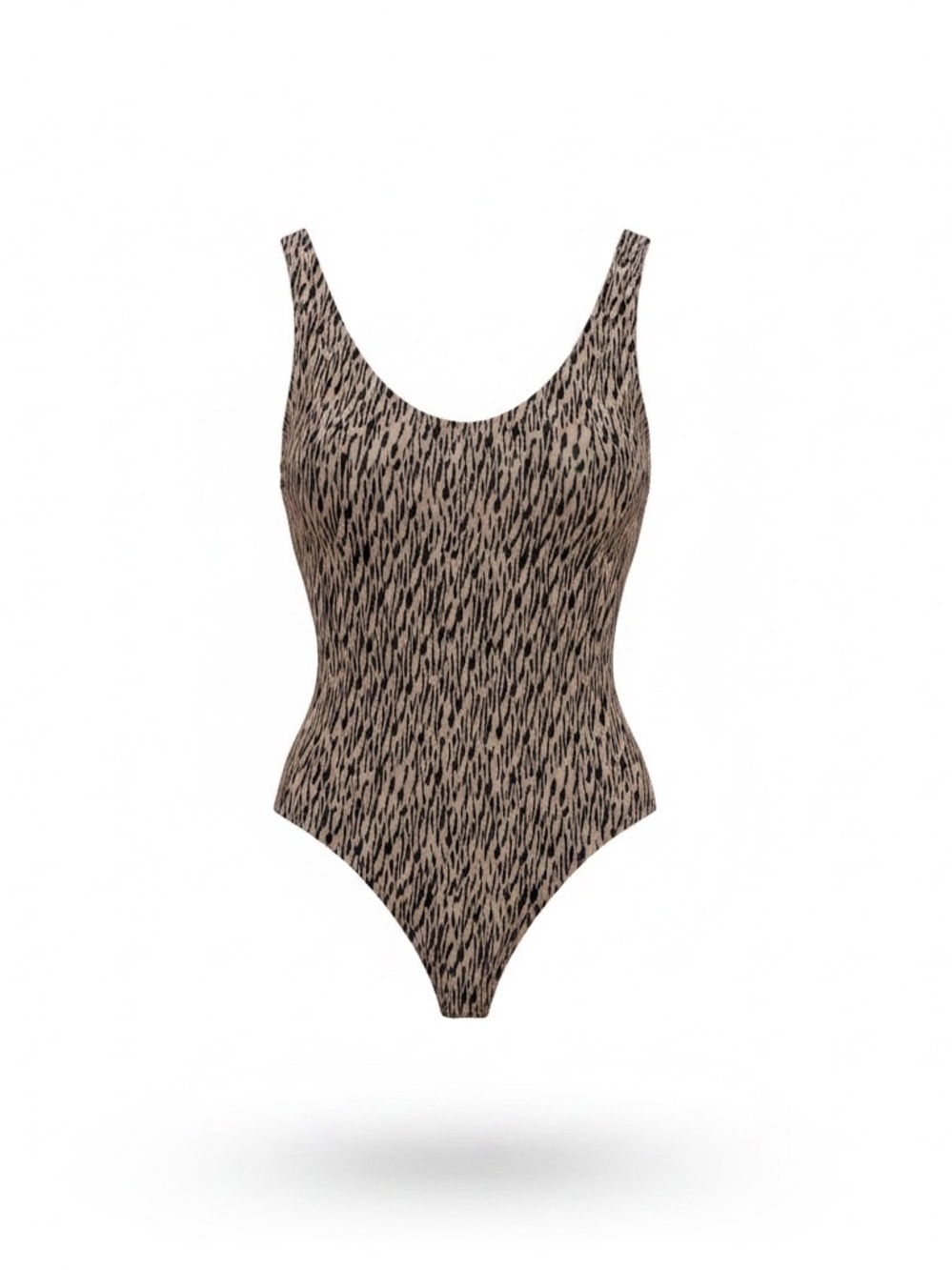 Leith Beige and Black Animal-Print Scoop-Neck Top